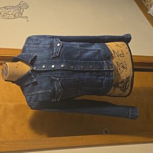 Current Elliott Womens The Snap Jacket Denim Snap Buttons Blue Long Sleeve Sz 2